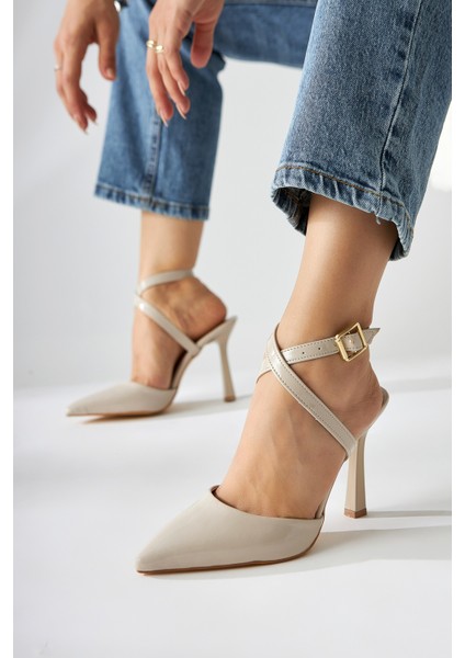 Elsi Bej Rugan Bilekten Bağlamalı Kadın Topuklu Ayakkabı modelleri