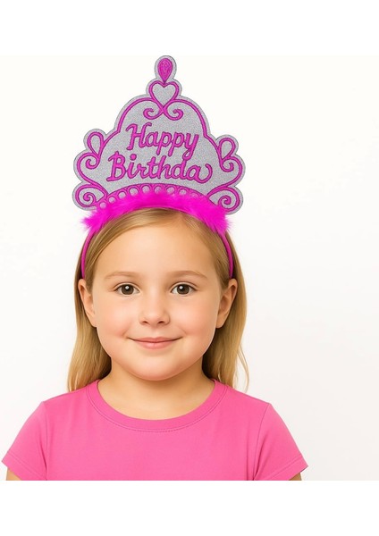 Pembe Happy Birthday Prenses Tacı – Doğum Günü Taç Aksesuarı