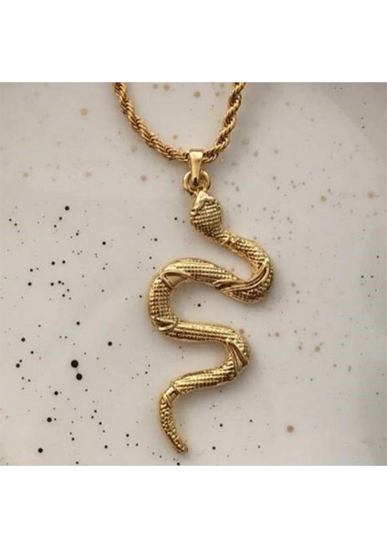 Kadın Altın Rengi Yılan Figürlü Yeni Moda Gold Kombin Kolye