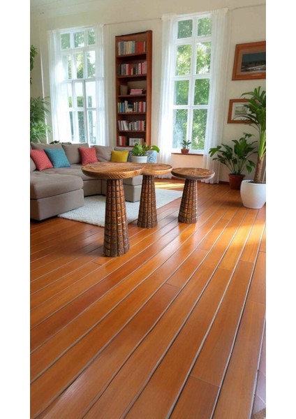 3'lü Açık Ceviz Renk Mantar Sehpa Seti