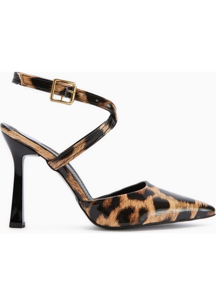 Elsi Leopar Desenli Bilekten Bağlamalı Kadın Topuklu Ayakkabı indirimleri