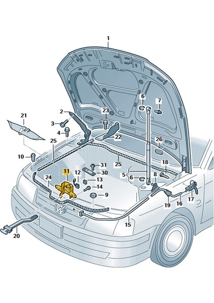 Vw Passat B5.5 2001-2005 Motor Kaput Kilit Mekanizması 3B0823509AB modelleri