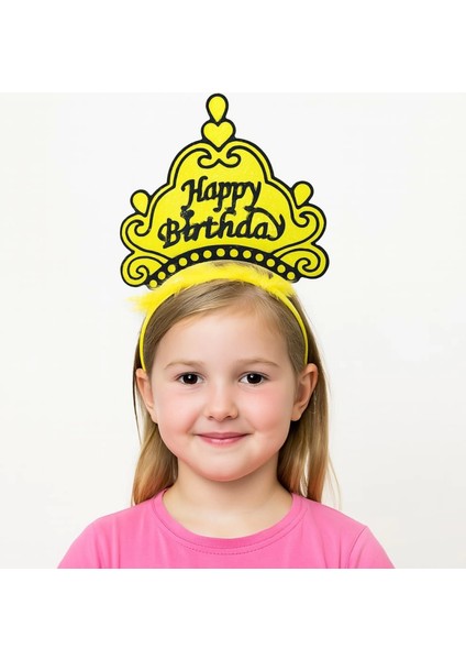 Sarı Happy Birthday Prenses Tacı – Doğum Günü Taç Aksesuarı
