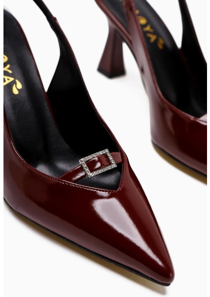 Chiara Bordo Rugan Sivri Burunlu Taşlı Toka Detaylı Kadın Topuklu Ayakkabı modelleri