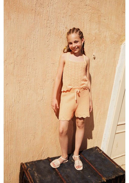 Kız Çocuk Beli Lastikli Triko Şort E6517A825HS