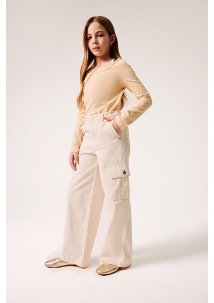 Kız Çocuk Wide Leg Kargo Geniş Paça Jean Pantolon D7097A825SP