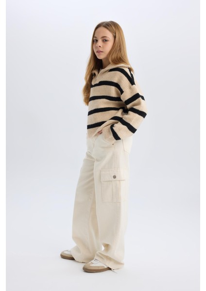 Kız Çocuk Wide Leg Kargo Geniş Paça Jean Pantolon D7097A825SP modelleri