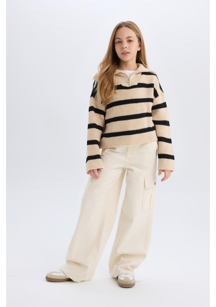 Kız Çocuk Wide Leg Kargo Geniş Paça Jean Pantolon D7097A825SP fırsatları