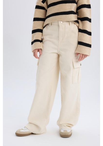 Kız Çocuk Wide Leg Kargo Geniş Paça Jean Pantolon D7097A825SP indirimleri