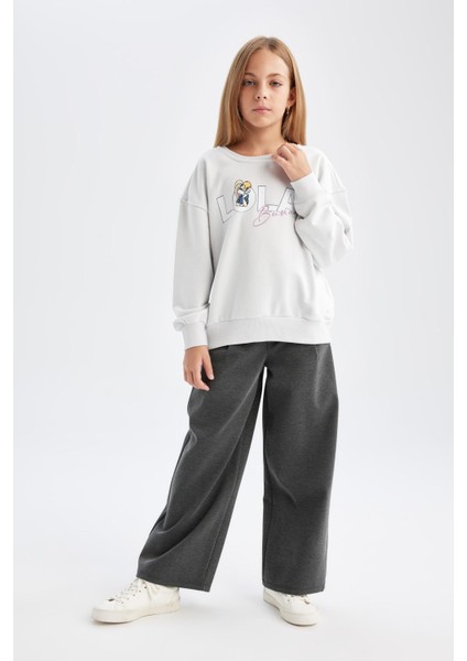 Kız Çocuk Wide Leg Geniş Bol Paça Beli Lastikli Basic Düz Eşofman Altı D3889A824WN