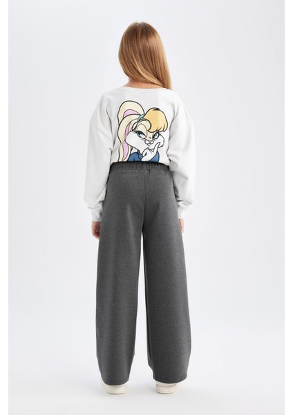 Kız Çocuk Wide Leg Geniş Bol Paça Beli Lastikli Basic Düz Eşofman Altı D3889A824WN