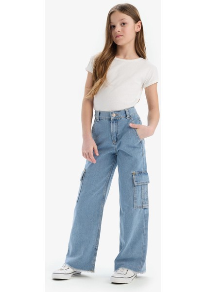 Kız Çocuk Wide Leg Kargo Geniş Bol Paça Jean Pantolon E2304a825sp