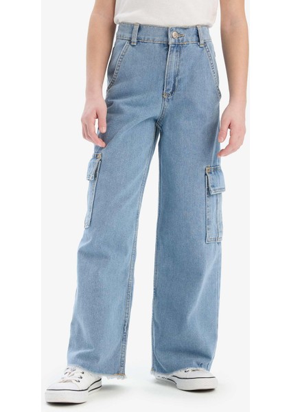 Kız Çocuk Wide Leg Kargo Geniş Bol Paça Jean Pantolon E2304a825sp fırsatları