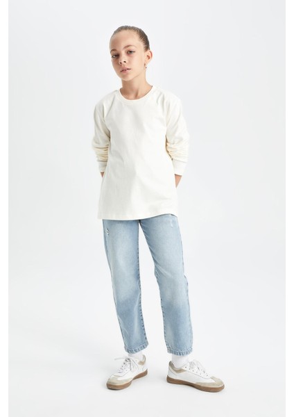 Kız Çocuk Mom Fit Yırtık Detaylı Dar Paça Cepli Jean Pantolon C8532A824AU fiyatları