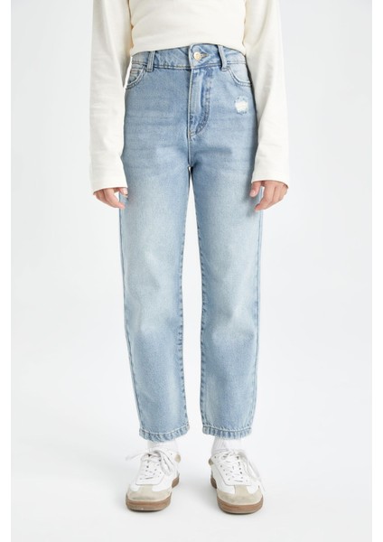 Kız Çocuk Mom Fit Yırtık Detaylı Dar Paça Cepli Jean Pantolon C8532A824AU fırsatları