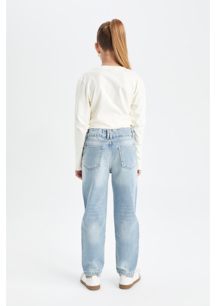 Kız Çocuk Mom Fit Yırtık Detaylı Dar Paça Cepli Jean Pantolon C8532A824AU indirimleri