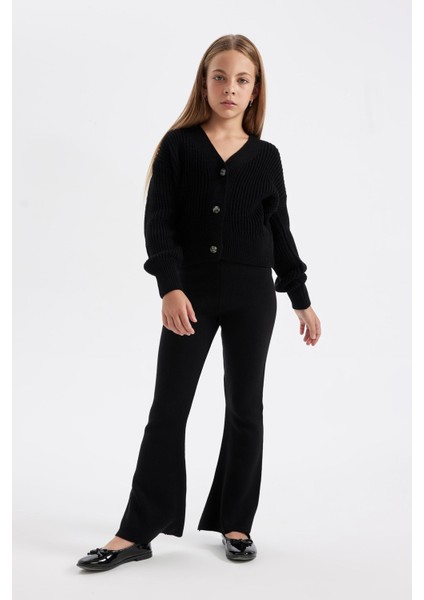 Kız Çocuk Flare Fit İspanyol Paça Basic Düz Triko Pantolon A6029A824WN fiyatları