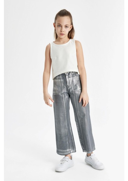 Kız Çocuk Wide Leg Geniş Bol Paça Parlak Jean Pantolon C2019A824SP fiyatları