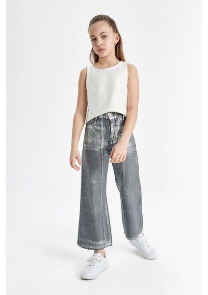 Kız Çocuk Wide Leg Geniş Bol Paça Parlak Jean Pantolon C2019A824SP modelleri