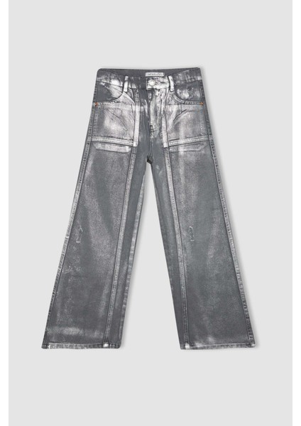 Kız Çocuk Wide Leg Geniş Bol Paça Parlak Jean Pantolon C2019A824SP