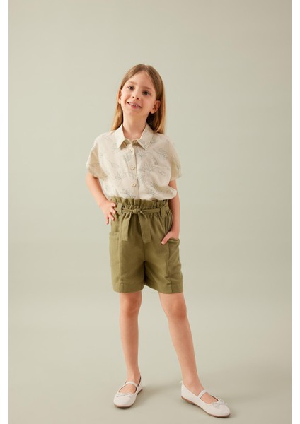 Kız Çocuk Cepli Paperbag Şort