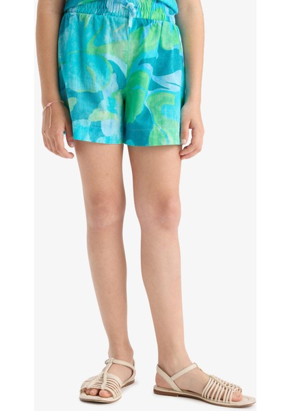 Kız Çocuk Beli Lastikli Desenli Pamuklu Şort D7624A825HS