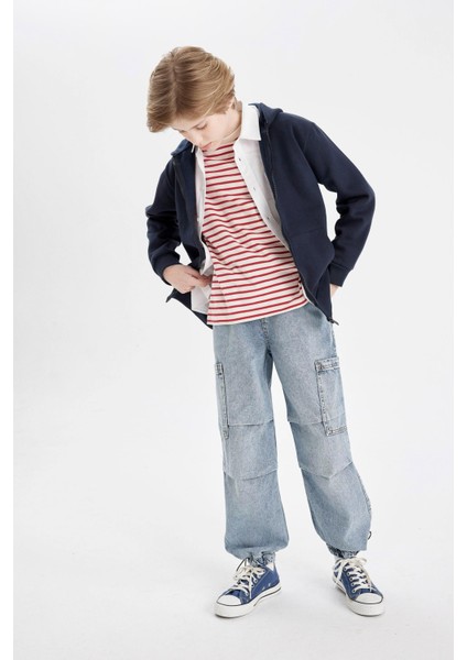 Erkek Çocuk Kargo Cepli Beli ve Paçası Lastikli Jogger Paraşüt Okul Jean Pantolon C4519A824AU