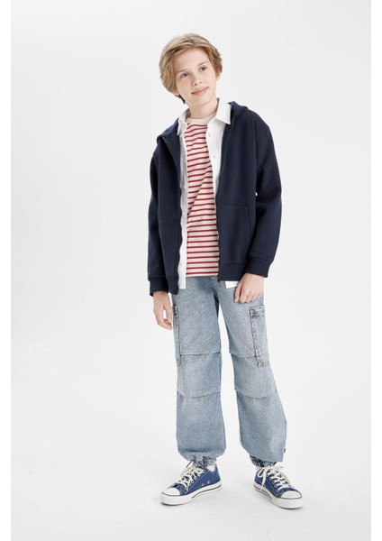 Erkek Çocuk Kargo Cepli Beli ve Paçası Lastikli Jogger Paraşüt Okul Jean Pantolon C4519A824AU modelleri