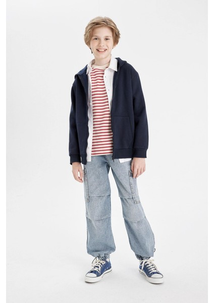 Erkek Çocuk Kargo Cepli Beli ve Paçası Lastikli Jogger Paraşüt Okul Jean Pantolon C4519A824AU fırsatları