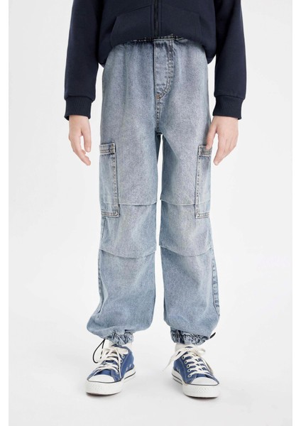Erkek Çocuk Kargo Cepli Beli ve Paçası Lastikli Jogger Paraşüt Okul Jean Pantolon C4519A824AU indirimleri