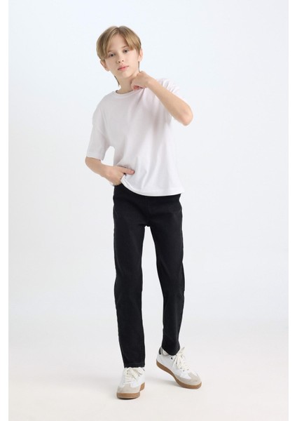 Erkek Çocuk Okul Slim Fit Dar Kesim Düz Paça Cepli Siyah Basic Düz Jean Pantolon modelleri