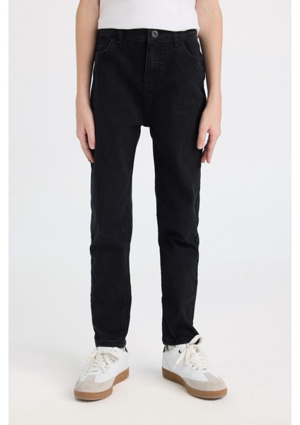 Erkek Çocuk Okul Slim Fit Dar Kesim Düz Paça Cepli Siyah Basic Düz Jean Pantolon fırsatları