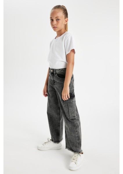 Kız Çocuk Wide Leg Kargo Cepli Geniş Bol Paça Jean Pantolon C8541A824AU fiyatları
