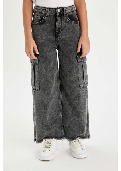 Kız Çocuk Wide Leg Kargo Cepli Geniş Bol Paça Jean Pantolon C8541A824AU fırsatları