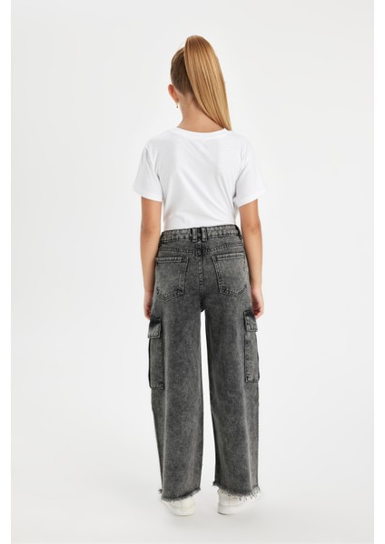 Kız Çocuk Wide Leg Kargo Cepli Geniş Bol Paça Jean Pantolon C8541A824AU