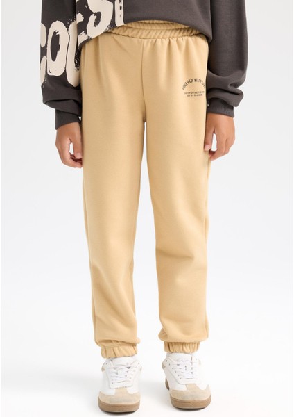 Kız Çocuk Standart Fit Beli Paçası Lastikli Baskılı Jogger Eşofman Altı D2295A824WN fırsatları
