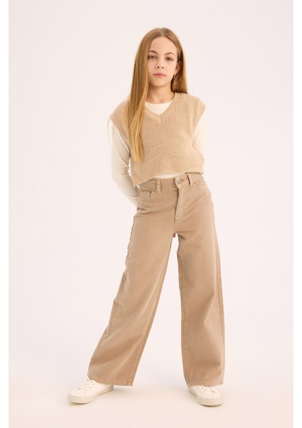 Kız Çocuk Wide Leg Geniş Paça Pamuklu Pantolon D9131A825SM modelleri