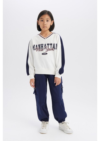 Kız Çocuk Paraşüt Kargo Jogger Paça Pamuklu Pantolon D7608A825SP modelleri