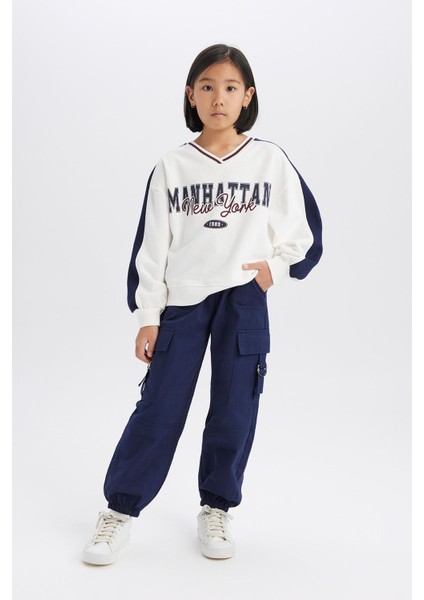 Kız Çocuk Paraşüt Kargo Jogger Paça Pamuklu Pantolon D7608A825SP fırsatları