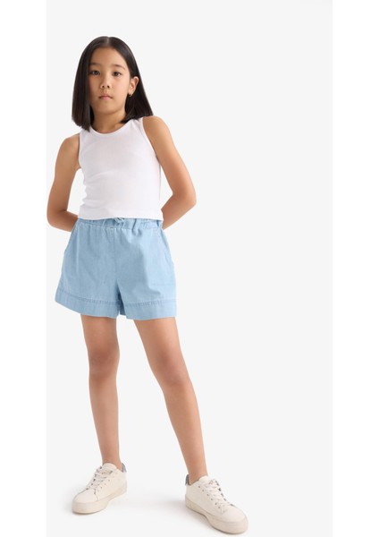 Kız Çocuk Beli Lastikli Jean Şort B6386A825SM