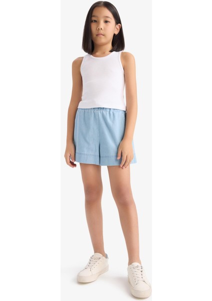 Kız Çocuk Beli Lastikli Jean Şort B6386A825SM modelleri