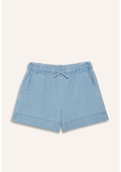Kız Çocuk Beli Lastikli Jean Şort B6386A825SM