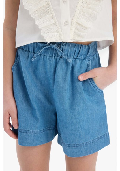 Kız Çocuk Beli Lastikli Jean Şort B6386A825SM indirimleri