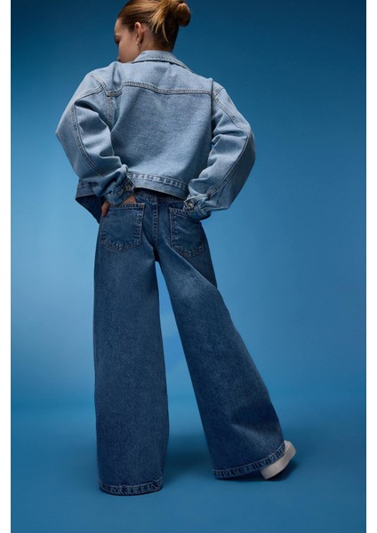 Kız Çocuk Wide Leg Geniş Bol Paça Jean Pantolon D9697A825SM fiyatları