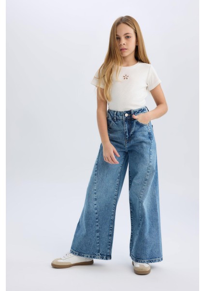 Kız Çocuk Wide Leg Geniş Bol Paça Jean Pantolon D9697A825SM modelleri