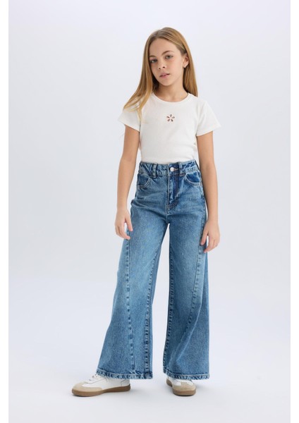 Kız Çocuk Wide Leg Geniş Bol Paça Jean Pantolon D9697A825SM fırsatları