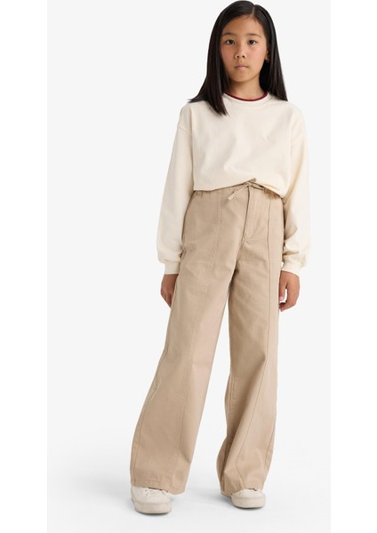 Kız Çocuk Wide Leg Geniş Paça Pamuklu Okul Pantolonu