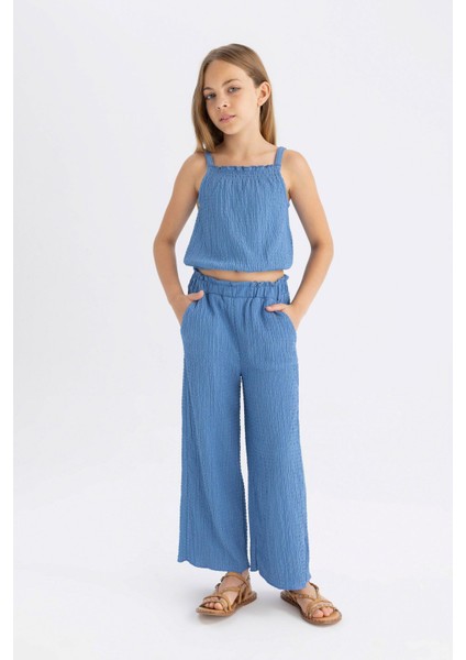 Kız Çocuk Wide Leg Geniş Bol Paça Beli Lastikli Bürümcük Pantolon C5372A824SM fiyatları