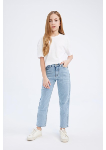 Kız Çocuk Mom Fit Standart Paça Jean Pantolon D7095A825SM fiyatları