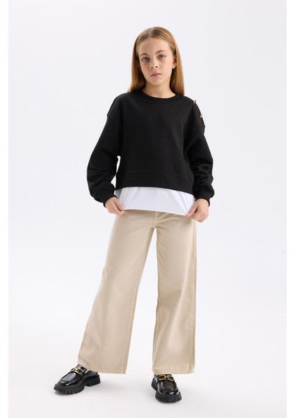Kız Çocuk Wide Leg Geniş Bol Paça Pamuklu Cepli Bej Pantolon C8777A824AU fiyatları
